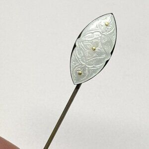 Antique Estate White Guilloche Enamel Stick Pin